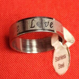 Stainless Steel Love Engraved Ring Size 21 Silver Tone Unisex